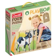 Quercetti: PlayBio Animales de granja 4 en 1 rompecabezas de bloques de madera