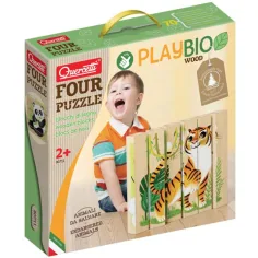 Quercetti: PlayBio Animales en Peligro 4 en 1 rompecabezas de bloques de madera