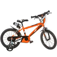 R88 14” bicicleta infantil con portabotellas y ruedas laterales en color naranja-negro – Dino Bikes bicicleta