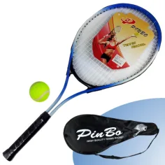 Raqueta de tenis de metal de 63 cm de PinBo con pelota de tenis en bolsa de transporte