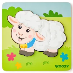 Rompecabezas de bebé de 5 piezas de madera con ovejitas - Woodyland