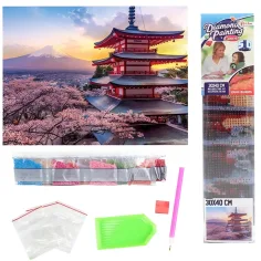 imagen de Rompecabezas de diamantes: Set de pintado de diamantes de pagoda japonesa 30x40cm 2