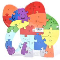Rompecabezas de elefante educativo de madera con números