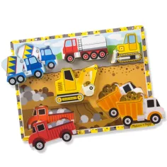 Rompecabezas de formas de madera gruesa con vehículos de construcción de 6 piezas - Melissa & Doug