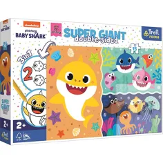 Rompecabezas Super Gigante de Baby Shark de dos caras 3 en 1 de 15 piezas - Trefl