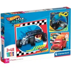 Rompecabezas Supercolor 3x48 piezas de Hotwheels - Clementoni