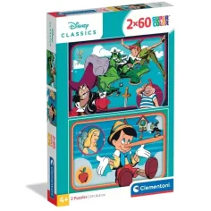 Rompecabezas Supercolor de 2x60 piezas de clásicos de Disney - Clementoni