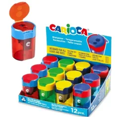 Sacapuntas de colores de dos agujeros con depósito 1ud - Carioca