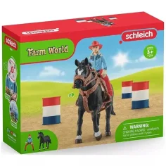Schleich: Farm World - Set de juego de carrera de barriles con vaquera (42576)
