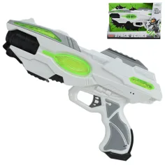 Serie Espacial: Arma espacial en color verde y blanco con luz y sonido de 25cm