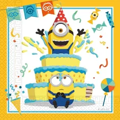 Servilleta de papel de cumpleaños de Minions – 2 capas, 33x33 cm, 20 unidades