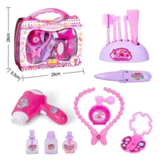 Set de belleza transparente-rosa en maletín con accesorios