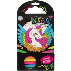 Set de colorear de 40 páginas con diseño de unicornio y princesa con 5 marcadores de neón