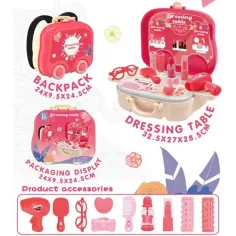 Set de peluquería 2 en 1 rosa en maletín con ruedas con accesorios