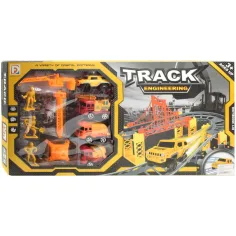 Set de pista de carreras Track Engineering con maquinaria de construcción y trabajadores de 89 piezas