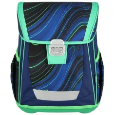 imagen de Spirit: Blue Stripes mochila azul-verde con rayas sobre fondo negro, set de 4 piezas 41x20x32cm 2