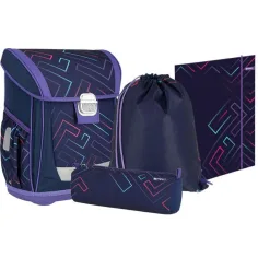 Spirit: Color Lines mochila escolar de fondo lila con líneas de colores, set de 4 piezas 41x20x32cm