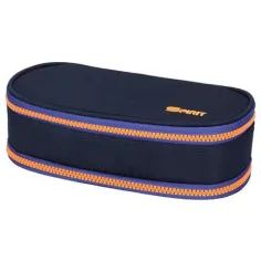 Spirit: Estuche ovalado azul índigo con cremallera naranja neón 23x10cm
