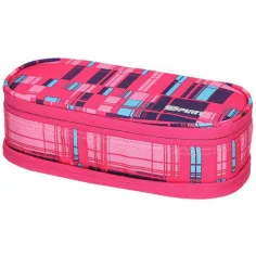 Spirit: Estuche ovalado de doble piso con estampado de cuadros rosa 23x10cm