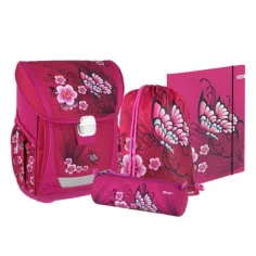 Spirit: Mariposa con flor set de mochila escolar ergonómica de 4 piezas