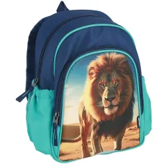 Spirit: Mochila escolar azul con estampado de león, mochila 24x13x31cm