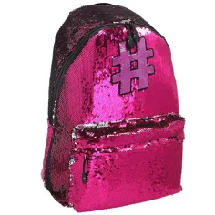 Spirit: Mochila escolar con lentejuelas rosa Hashtag, mochila en color rosa 41x32x21cm