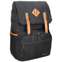 Spirit: Mochila negra con diseño y correas de color piel 47x33x17cm