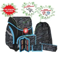 Spirit: Set de mochila escolar ergonómica de 5 piezas con diseño de fútbol 3D y luz LED 34x22x41cm