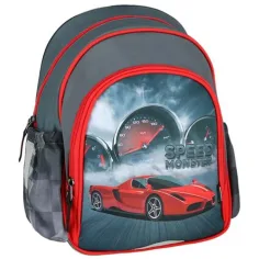 Spirit: Speed Monster coche de carreras rojo con diseño de mochila escolar redondeada, mochila 24x13x31cm