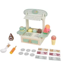 Stand de helados de madera con caja registradora y accesorios