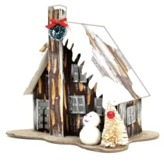 Stop & Look: Casa de papel navideña con torre y luz 17x12x14cm