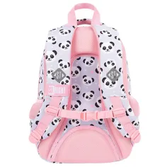 imagen de St.Right Panda Gris mochila escolar de tres compartimentos con diseño de panda en rosa y gris 39x27x17cm 3