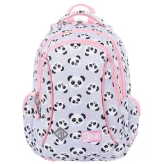 St.Right Panda Gris mochila escolar de tres compartimentos con diseño de panda en rosa y gris 39x27x17cm