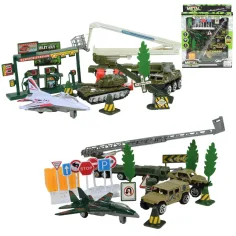 Super Army: Set de juego militar con vehículos de metal y avión de fricción en dos versiones