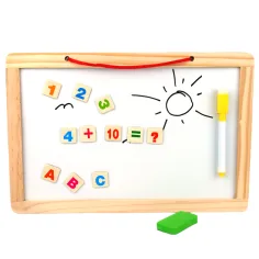 imagen de Tabla de dibujo magnética de madera 2 en 1 con letras magnéticas, rotulador y tiza 2