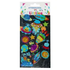 The Littlies: Set de pegatinas 3D en relieve de astronauta en hoja de 10x22 cm