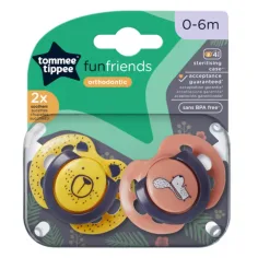 Tommee Tippee: FunFriends set de chupetes ortodónticos de 2 unidades en varias versiones (0–6 meses)