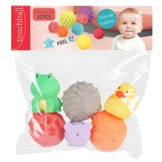 Touchball: Set de figuras de animales y pelotas de desarrollo táctil de 6 piezas