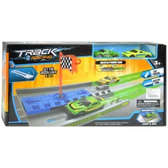 Track Racing: Pista de carreras de aceleración con bandera de meta y 2 coches en miniatura 1/64