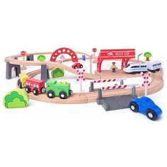 Tren de madera con vía y locomotora a pilas de 60 piezas - Woodyland