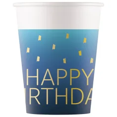 Vaso de papel azul con la inscripción "Happy Birthday" 8 unidades 200ml