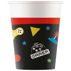 Vaso de papel con diseño de gamer 8 unidades 200ml