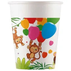 Vasos de papel con estampado de jungla divertidos, set de 8 unidades, 200 ml