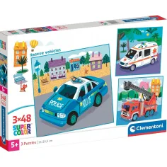 Vehículos de emergencia 3x48 piezas Supercolor puzzle - Clementoni