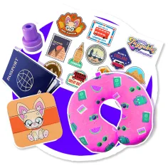 imagen de Viajeros amigos – Bree SunShine Napsugár Letti figura de peluche con maleta y almohada de viaje 3