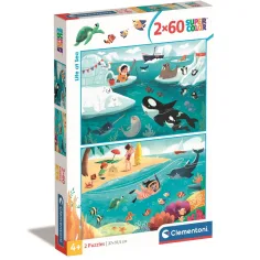 imagen de Vida en el mar supercolor 2 en 1 rompecabezas 2x60uds - Clementoni 1