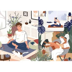 Yoga, Gatos, Café Paz espiritual rompecabezas de 1000 piezas UFT - Trefl