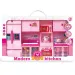 Cocina moderna rosa con accesorios, luz y sonido