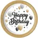 Elegante juego de platos de papel de 8 unidades con el texto "Happy Birthday"