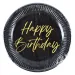 Elegante plato de papel negro y dorado con la inscripción "Happy Birthday" set de 8 unidades 23cm